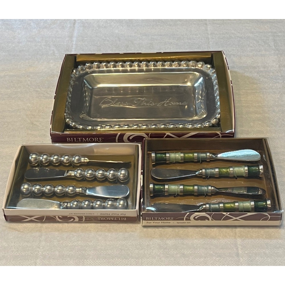 Biltmore For Your Home Bless This Home Tray and 2-4pc Spreader Sets Silver Gift